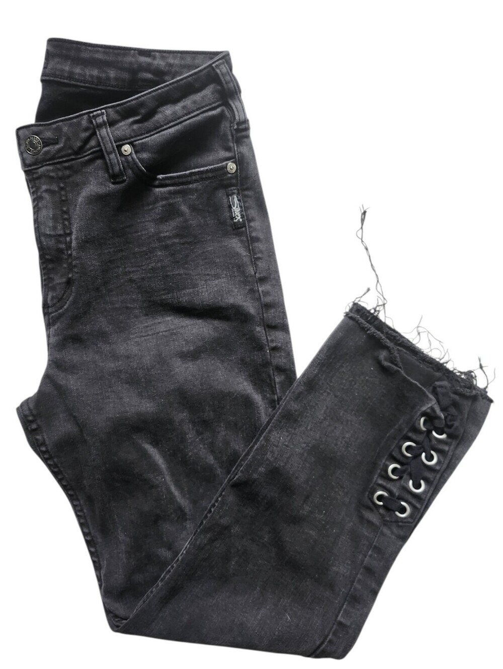 Silver Jeans Co. Black Lace-Up Hem Mazy Slim Jeans | Raw Hem | W33/L26